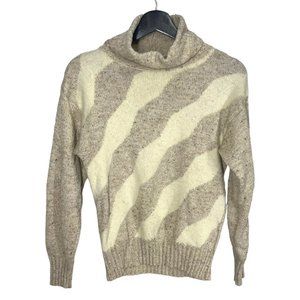 Vintage 90s Cream Silk Wool Angora Blend Knit Turtleneck Pull Over Sweater Small